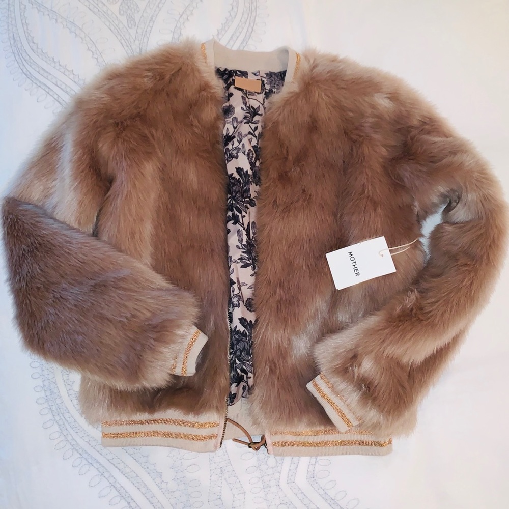 Mother The Letterman Faux Fur Bomber Jacket